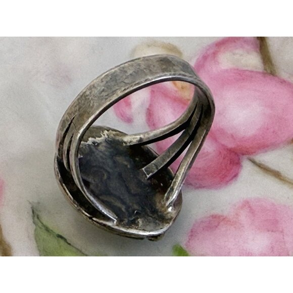 Vintage Native American Navajo Sterling Silver Coral Ring Size 6.25 - Picture 6 of 10